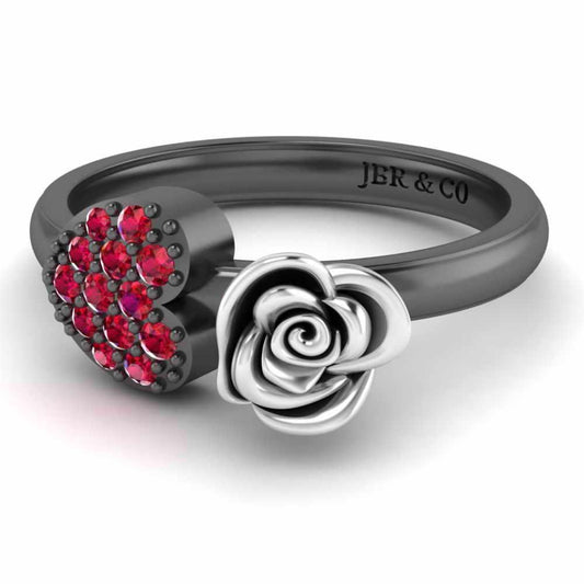 Two Tone Heart Ruby Rose Ring In Sterling Silver - JBR Jeweler