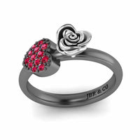 Two Tone Heart Ruby Rose Ring In Sterling Silver - JBR Jeweler