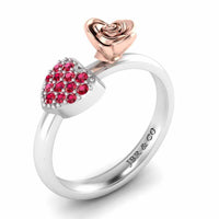 Two Tone Heart Ruby Rose Ring In Sterling Silver - JBR Jeweler