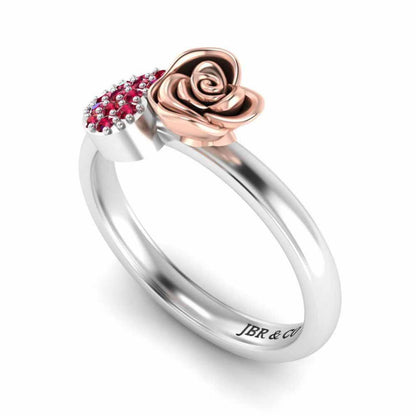 Two Tone Heart Ruby Rose Ring In Sterling Silver - JBR Jeweler