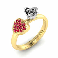 JBR Jeweler Silver Ring Two Tone Heart Ruby Rose Ring In Sterling Silver