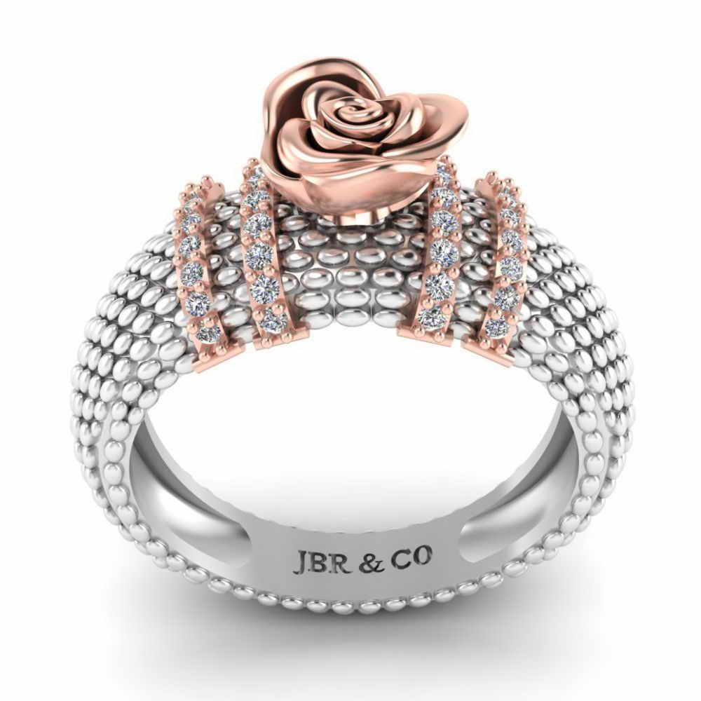 Two Tone Heartily Beads Rose Ring In Sterling Silver - JBR Jeweler