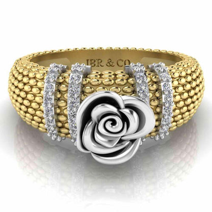 Two Tone Heartily Beads Rose Ring In Sterling Silver - JBR Jeweler