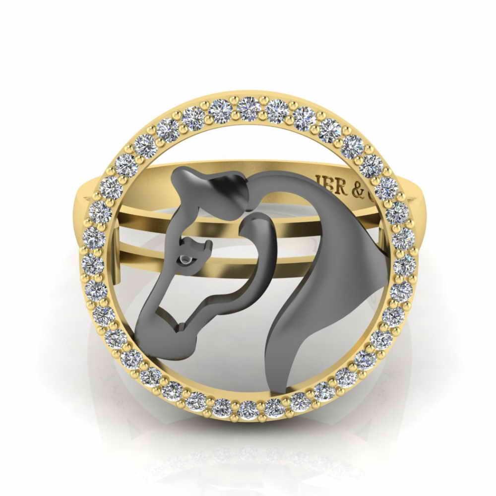 Two Tone Lucky Horseshoe Sterling Silver Animal Ring - JBR Jeweler