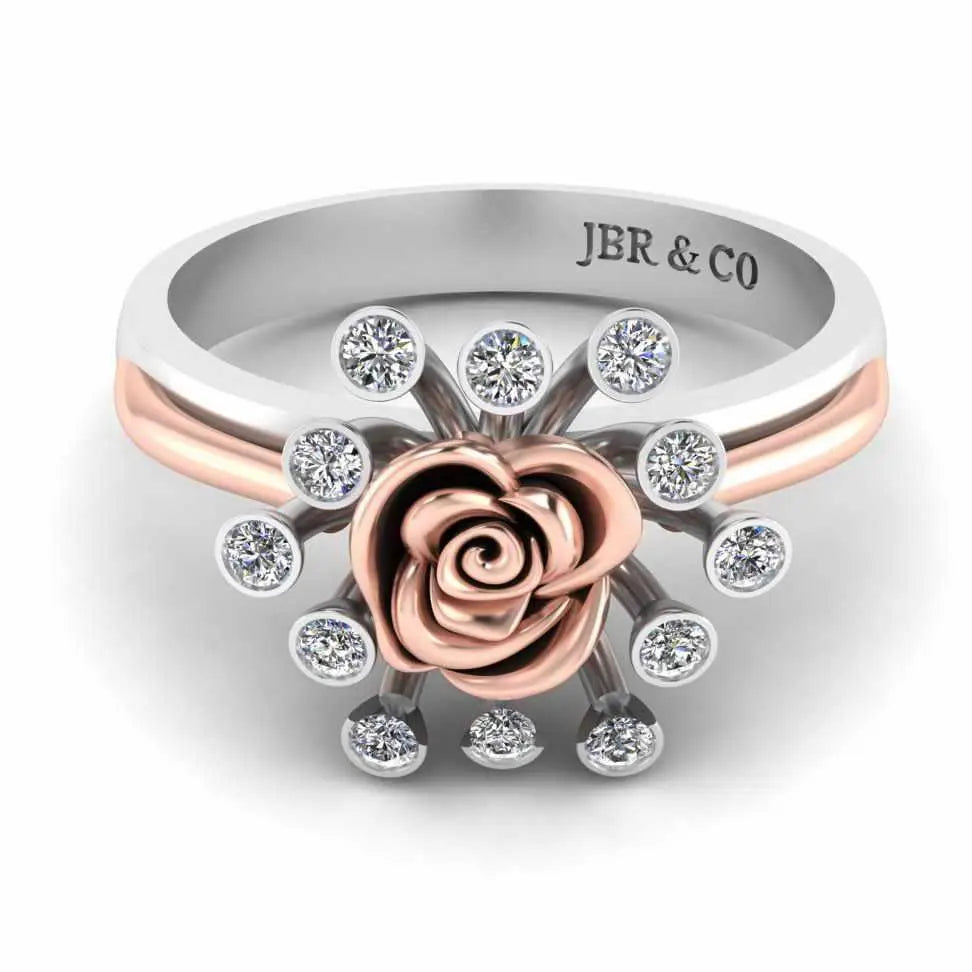 Two Tone Round Cut Sterling Silver Rose ring - JBR Jeweler