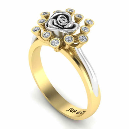 Two Tone Round Cut Sterling Silver Rose ring - JBR Jeweler