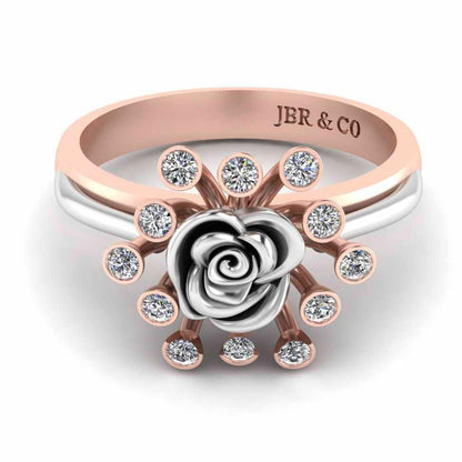 Two Tone Round Cut Sterling Silver Rose ring - JBR Jeweler