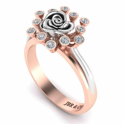 Two Tone Round Cut Sterling Silver Rose ring - JBR Jeweler