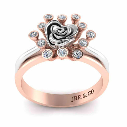 Two Tone Round Cut Sterling Silver Rose ring - JBR Jeweler