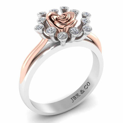 Two Tone Round Cut Sterling Silver Rose ring - JBR Jeweler