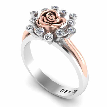 Two Tone Round Cut Sterling Silver Rose ring - JBR Jeweler