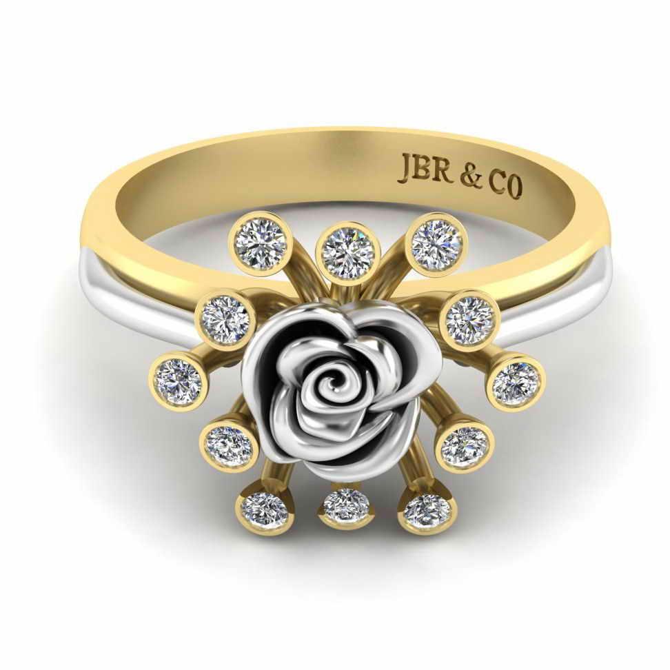 Two Tone Round Cut Sterling Silver Rose ring - JBR Jeweler