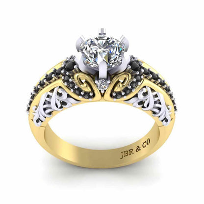 Two Tone Round Solitaire Sterling Silver Engagement Ring - JBR Jeweler