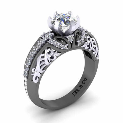 Two Tone Round Solitaire Sterling Silver Engagement Ring - JBR Jeweler