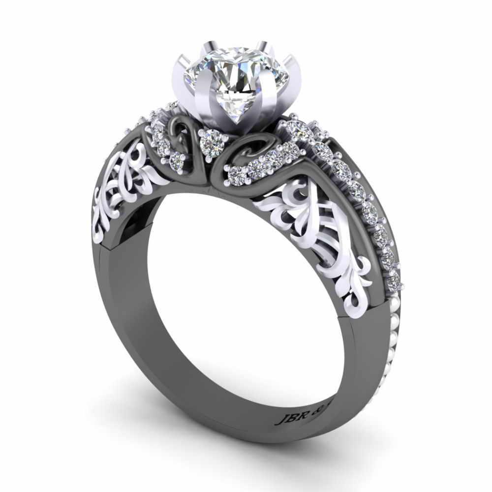 Two Tone Round Solitaire Sterling Silver Engagement Ring - JBR Jeweler