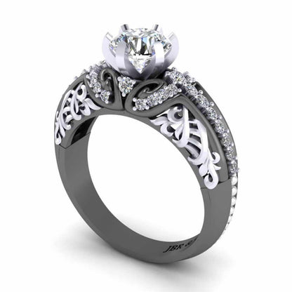 Two Tone Round Solitaire Sterling Silver Engagement Ring - JBR Jeweler