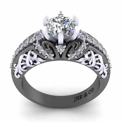 Two Tone Round Solitaire Sterling Silver Engagement Ring - JBR Jeweler