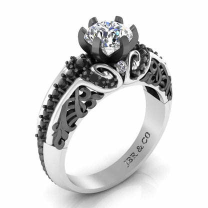 Two Tone Round Solitaire Sterling Silver Engagement Ring - JBR Jeweler