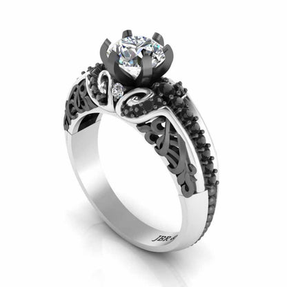 Two Tone Round Solitaire Sterling Silver Engagement Ring - JBR Jeweler