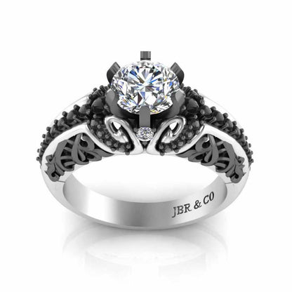 Two Tone Round Solitaire Sterling Silver Engagement Ring - JBR Jeweler