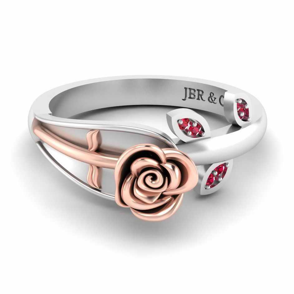 Two Tone Ruby Rose Ring In Sterling Silver - JBR Jeweler