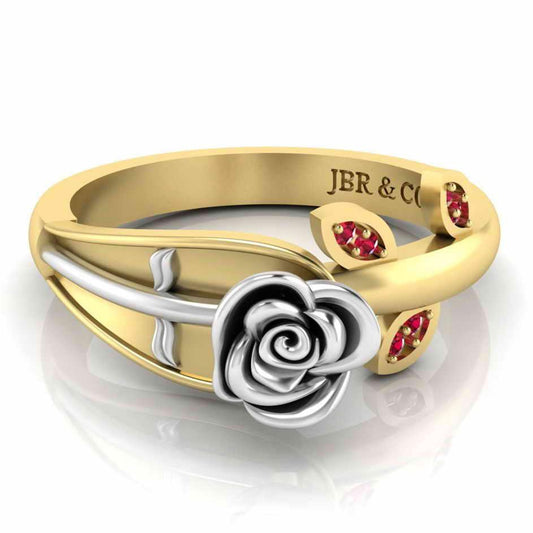 Two Tone Ruby Rose Ring In Sterling Silver - JBR Jeweler