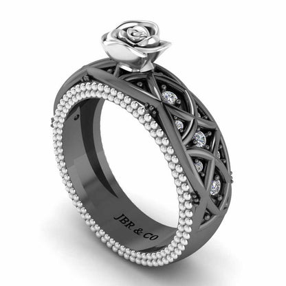 Two Tone Twist Rope Design Rose Ring In Sterling Silver - JBR Jeweler