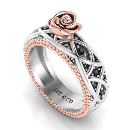 Two Tone Twist Rope Design Rose Ring In Sterling Silver - JBR Jeweler