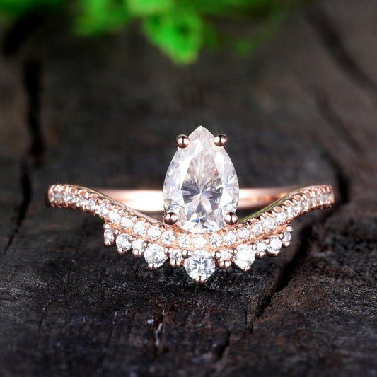 Unique 1.00CT Pear Cut Rose Gold Women Promise Moissanite Engagement Ring - JBR Jeweler