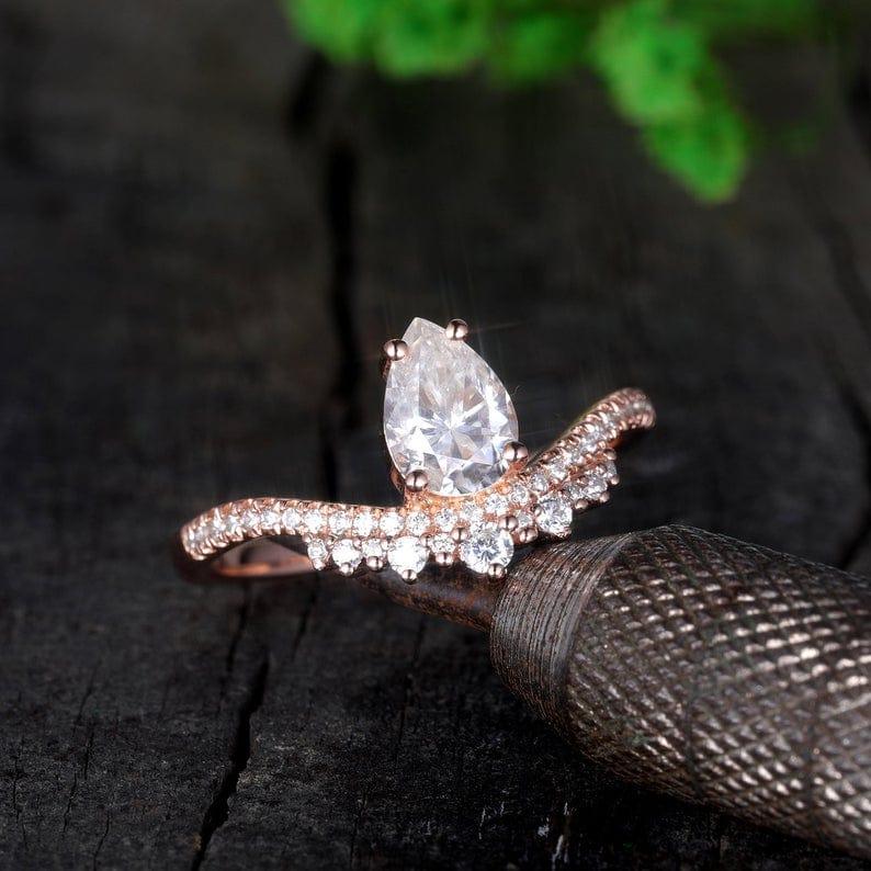 Unique 1.00CT Pear Cut Rose Gold Women Promise Moissanite Engagement Ring - JBR Jeweler