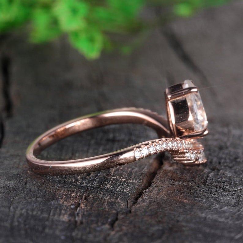 Unique 1.00CT Pear Cut Rose Gold Women Promise Moissanite Engagement Ring - JBR Jeweler