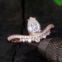 Unique 1.00CT Pear Cut Rose Gold Women Promise Moissanite Engagement Ring - JBR Jeweler