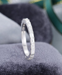 Unique 3/4 Eternity Vintage Baguette Cut Diamond White Gold Women Stacking Moissanite Wedding Band - JBR Jeweler