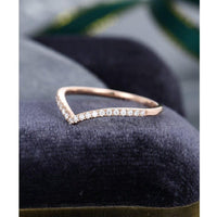 Unique Curved Rose Gold Round Cut Chevron Stacking Bridal Moissanite Wedding Band - JBR Jeweler