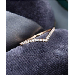 Unique Curved Rose Gold Round Cut Chevron Stacking Bridal Moissanite Wedding Band - JBR Jeweler