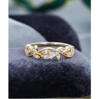 Unique Floral Vintage Yellow Gold Milgrain Stacking Moissanite Wedding Band - JBR Jeweler