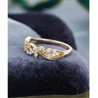 Unique Floral Vintage Yellow Gold Milgrain Stacking Moissanite Wedding Band - JBR Jeweler