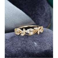 Unique Floral Vintage Yellow Gold Milgrain Stacking Moissanite Wedding Band - JBR Jeweler