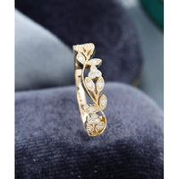 Unique Floral Vintage Yellow Gold Milgrain Stacking Moissanite Wedding Band - JBR Jeweler