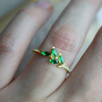 Unique gemstone Flower Green Marquise Solid Gold Wedding Band Anniversary Ring - JBR Jeweler