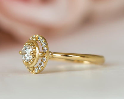 Unique Halo Yellow Gold Diamond Moissanite Engagement Wedding Ring For Women - JBR Jeweler