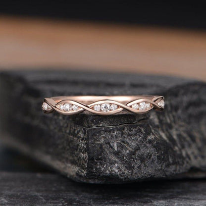 Unique Matching Marquise Shaped Stacking Rose Gold Moissanite Diamond Wedding Band - JBR Jeweler