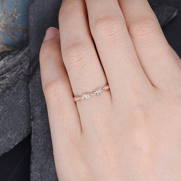 Unique Matching Marquise Shaped Stacking Rose Gold Moissanite Diamond Wedding Band - JBR Jeweler