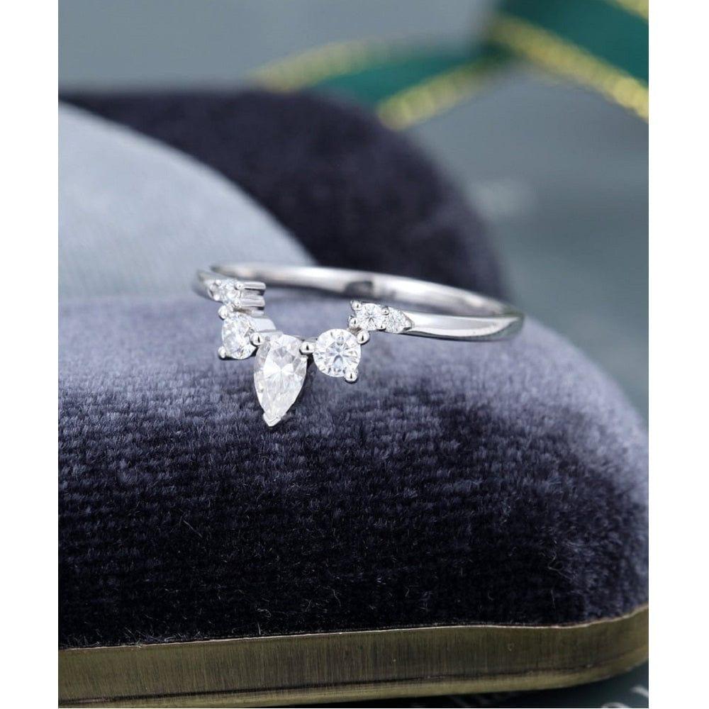 Unique Pear Cut White Gold Vintage Stacking Matching Moissanite wedding band For Her - JBR Jeweler