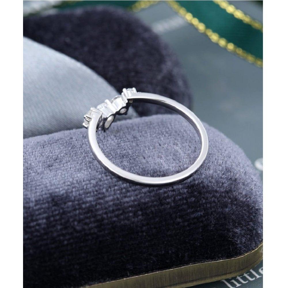 Unique Pear Cut White Gold Vintage Stacking Matching Moissanite wedding band For Her - JBR Jeweler