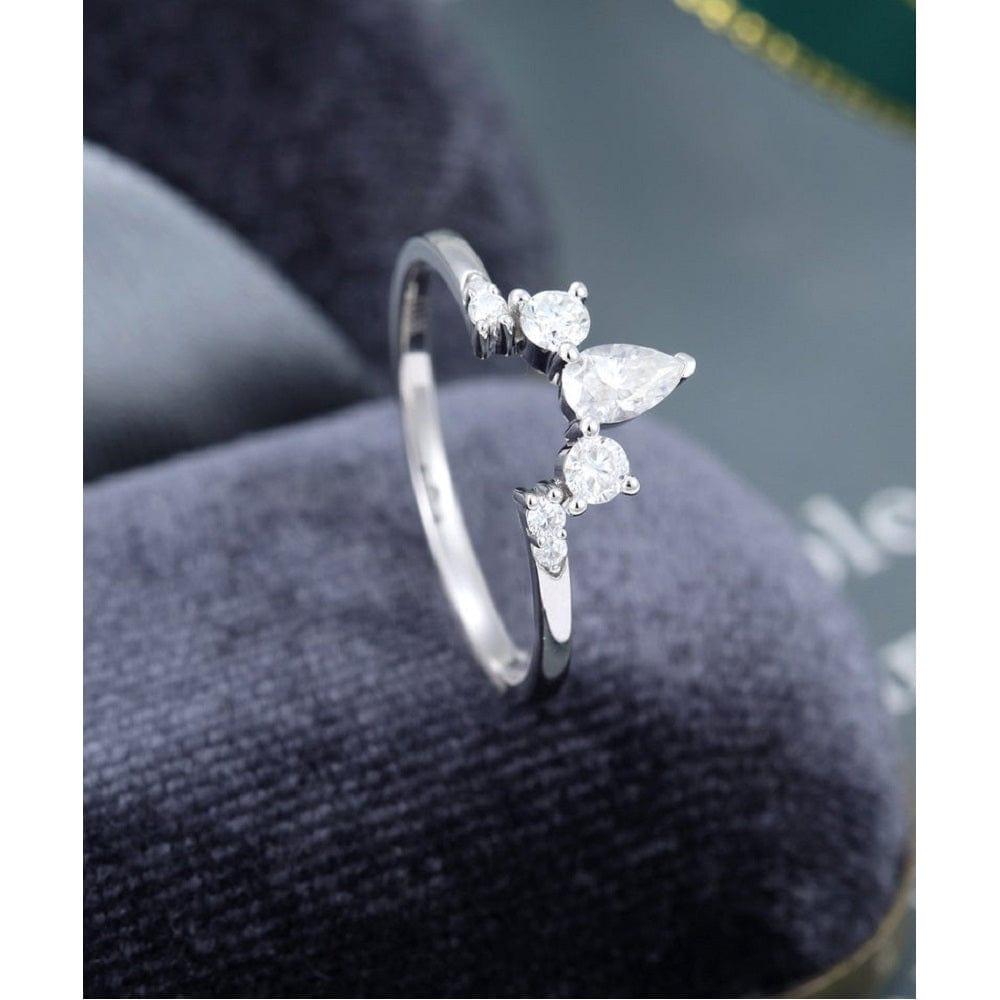JBR Jeweler Moissanite Wedding Ring Unique Pear Cut White Gold Vintage Stacking Matching Moissanite wedding band For Her