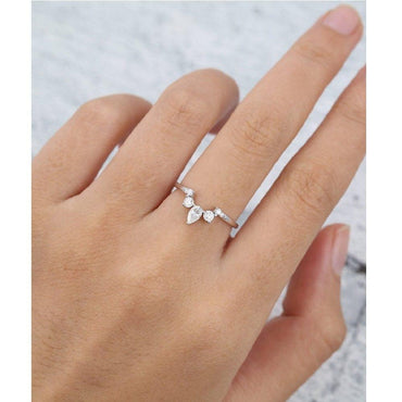 Unique Pear Cut White Gold Vintage Stacking Matching Moissanite wedding band For Her - JBR Jeweler