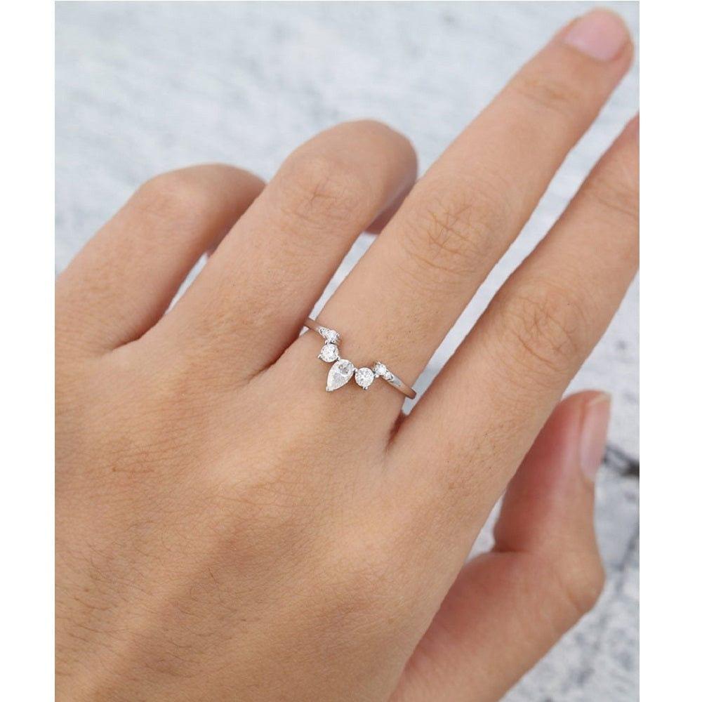 Unique Pear Cut White Gold Vintage Stacking Matching Moissanite wedding band For Her - JBR Jeweler