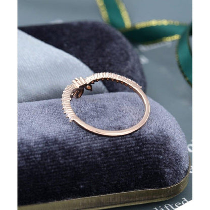 Unique Rose Gold Bezel Set Marquise Black Stacking Moissanite Wedding Band With Matching Band - JBR Jeweler