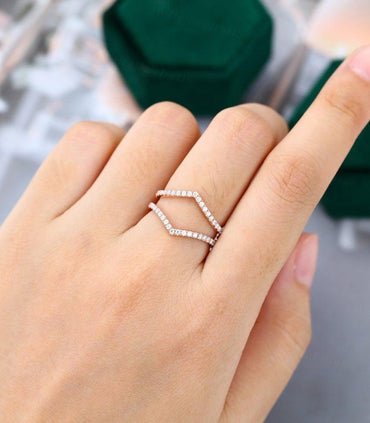 Unique Rose gold Cross Enhancer Stacking Matching Moissanite Wedding Band For Her - JBR Jeweler